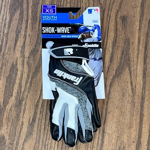Franklin Sports MLB Youth Shok-Wave Batting Gloves - White Black - XS - Picture 1 of 2